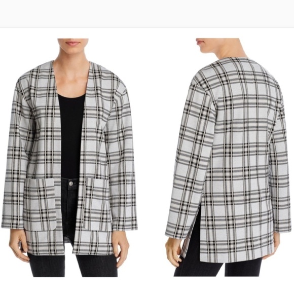 BAGATELLE COLLECTION Plaid Open-Front Cardigan Jacket In Grey White Pink L - Picture 1 of 6